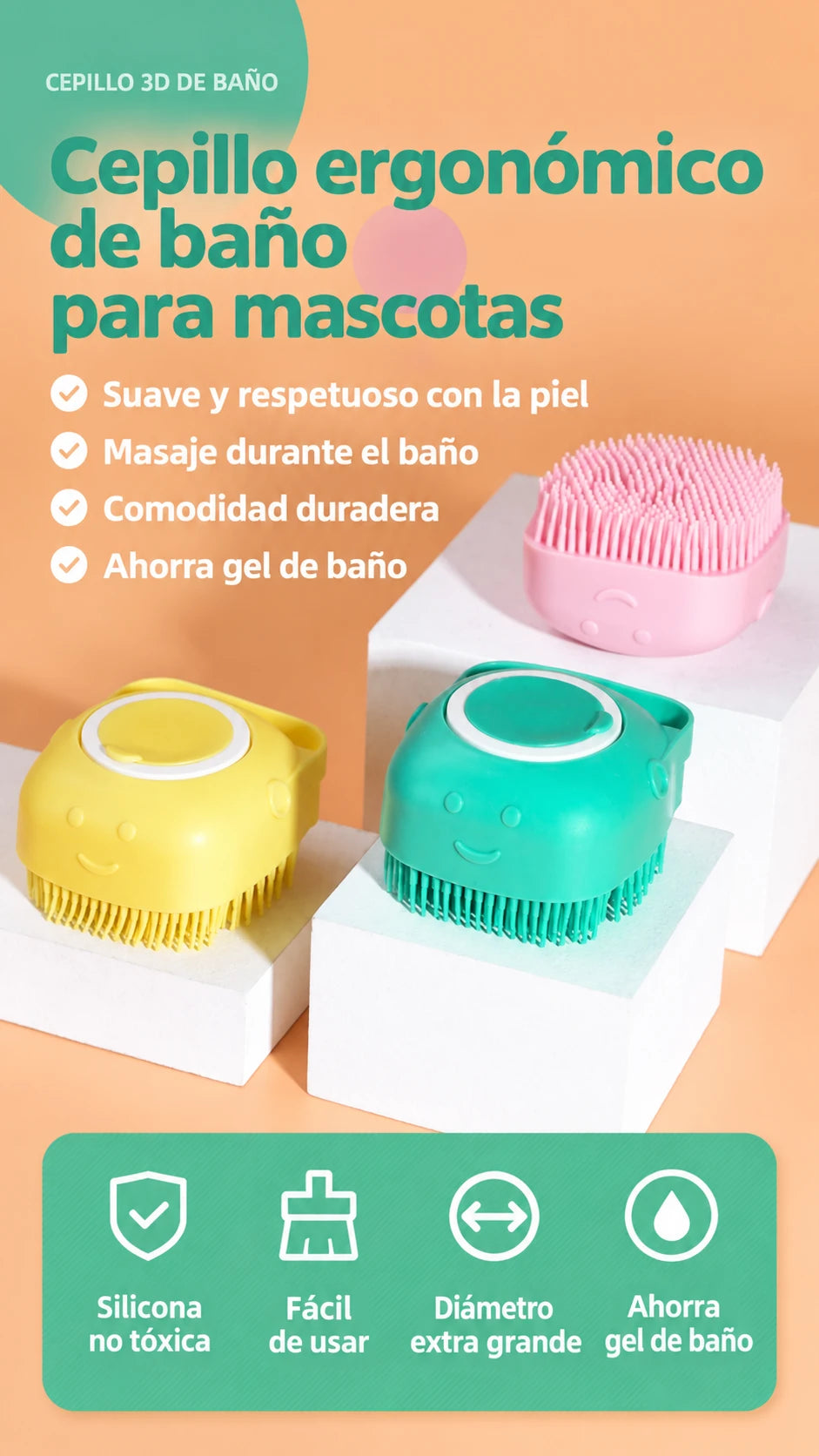 Cepillo de Baño de Silicona para Mascotas