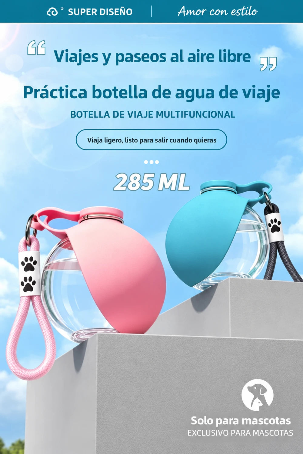 Botella de Agua Portátil para Perros y Gatos
